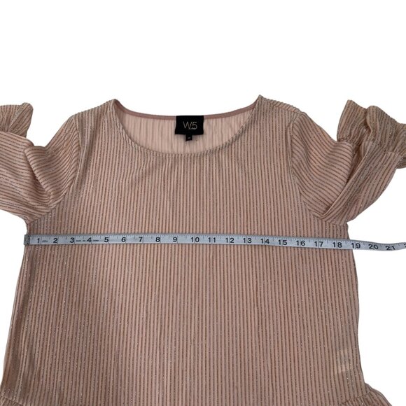 W5 Womens Ruffle Sleeve Rose Gold Metallic Striped Top Blouse SZ M Stretch - Picture 4 of 10
